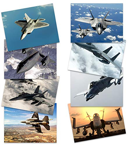 Artery8 Military SR-71 Blackbird F-15 Eagle F-16 Falcon F-18 Hornet F-22 Raptor Fighters Navy Wall Art Poster Pack of 8 Militär Adler Kämpfer Marine Wand