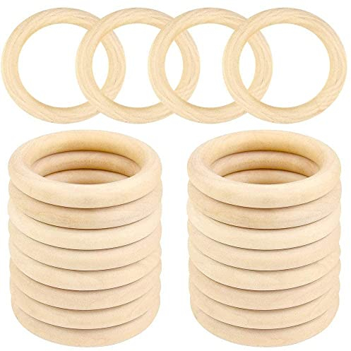 TSKDKIT Holzringe zum Basteln, 20 Stücke Ø55mm Natürliche Hölzern Ringe Holz Vorhangring Holzringe Makramee für DIY handgefertigte Dekorationen, Armband Halskette DIY Handwerk, Baby Kinderkrankheiten