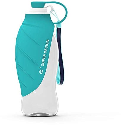 BePetMia Bouteille Portable d'eau pour Chien, Couvercle utilisable comme gamelle, Gourde en Silicone pour l'extérieur 580 ML (Bleu)