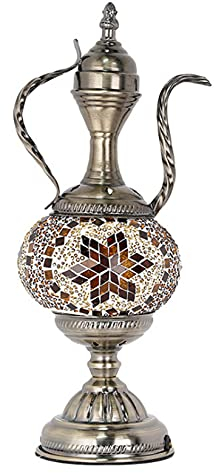 AIBOTY Turkish Mosaic Teapot Bedside Table Lamp Bohemian Vintage Creativity Night Lights Handmade Moroccan Stained Glass Desk Lights for Bedroom Cafe Bar, 5.5''x15 '',B