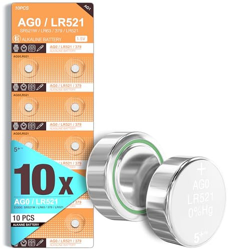 5Plus Group 10 Pcs AG0 LR521 379 SR521 Alkaline Button Cell Batteries – Ideal for Watches, Calculators, Toys, Lasers, Clocks, Thermometers & More