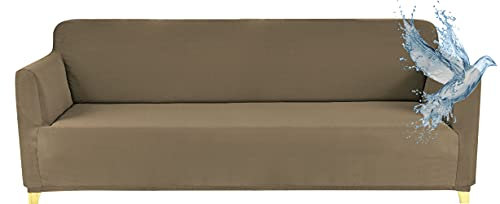 Poligino Sofabezug 3 Sitzer Wasserdicht, Sofahusse Elastisch Universal, Sofa Cover Stretch 3 Sitzer (180-220 cm) Kaffee