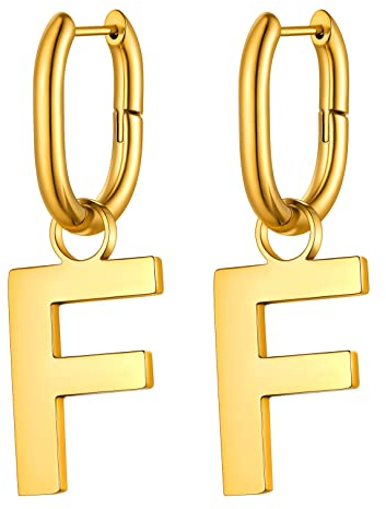 FOCALOOK Hängende Ohrringe Buchstabe F Ohrhänger für Damen, 316L Edelstahl Ohrringe in Gold, Ohrschmuck für Geliebte/Freundin/Tochter zum Geburtstag/Valentinstag/Weihnachten usw.