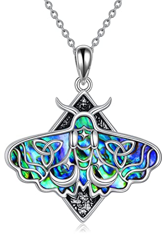 VONALA Goth Moth Halskette für Frauen Sterling Silber Luna Moth Geschenke mit keltischem Mond Schmuck für Frauen Mädchen