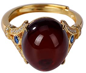 WLLDDDIU Ring Aus 925Er Sterlingsilber, Vergoldet, Leichtes Luxuspolieren, Eingelegter Roter Bernstein, Mikrobesetzter Zirkon, Offene, Verstellbare Ringe, Schmuckgeschenke Für Jungen, Mädchen, Mä