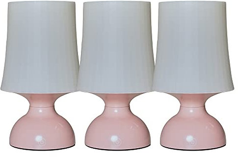 MiniSun | Wireless LED Pink Touch Table Lamps with a White Tapered Shade | Home Décor, Bedside & Desk Lamp