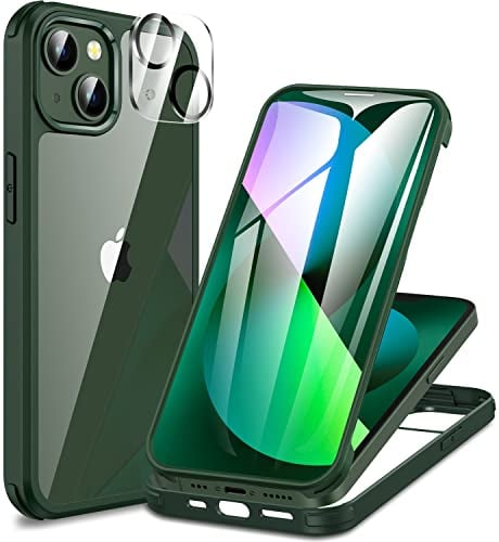 CENHUFO für iPhone 13 Hülle, 360 Grad Schutzhülle mit Eingebautem 9H Panzerglas Displayschutz und Kameraschutz Stoßfest Panzerhülle Bumper Full Cover Outdoor Case Handyhülle für iPhone 13 - Grün