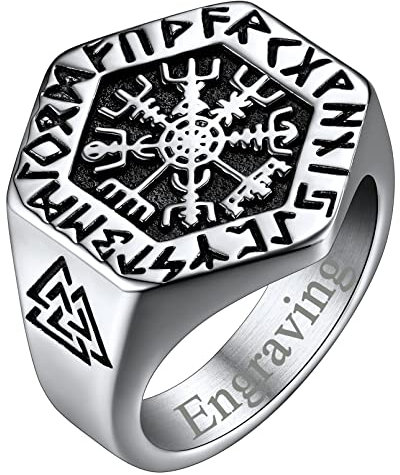 FaithHeart Punk Wikinger Vegvisir Ring mit Rune Symbol Nordischer Fingerring in Größe 72.8 Punk Viking Stil Ring mit Gravur für Freunden Ehemann