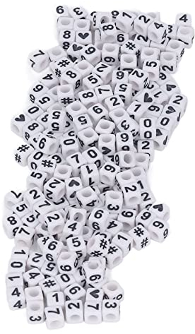 300 Stück Zahlenperlen, Weißes Acryl, Zahlenperlen, DIY Craft Spacer Beads für Armbänder, Halsketten, Schlüsselanhänger, 7 X 7 Mm