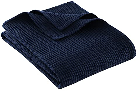 NESILY® Premium Tagesdecke 150×200 cm – Sofa Überwurfdecke – Waffelmuster – Bettüberwurf – Bettdecke für Schlafzimmer – Waffelpique Decke – Bettdecke - Waffeldecke (Dunkelblau)