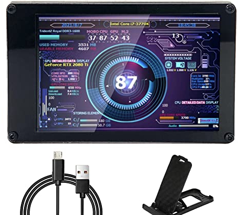 Goshyda PC-CPU-Datenmonitor, 3,5-Zoll-IPS-USB-Bildschirm, Computer-Sensorpanel, Temperaturmonitor für AIDA64, PC-CPU-Datenmonitor, für RasPi, für Linux, für Win