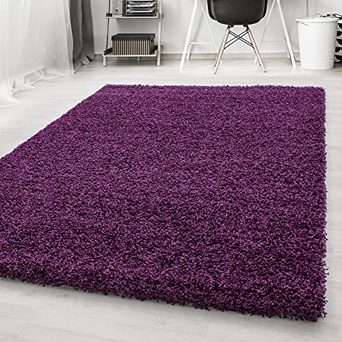 Carpetsale24 Teppich Wohnzimmer Shaggy Flokati Einfarbig Design 160 x 230 cm Lila - Hochflor Teppich Schlafzimmer Pflegeleicht und Super Weich - Flauschiger Teppich Langflor 50 mm Florhöhe Rechteckig