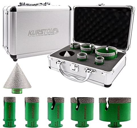 KURSTOL Punta per Trapano Diamantata Set - 5pz 25/30/35/50/68mm+50mm Fresa Diamantata M14 Filo per Porcellana Granito Piastrella Marmo Taglio a Secco