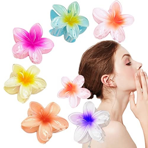 6Pcs Flower Claw Clips, Nonslip Flower Claw Clips Strong-Hold Hawaiian Hair Clips Summer Hair Accessories for Women Girls Thick Medium Hair