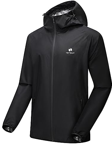 HOTSUIT Schwitzanzug herren Herren SaunaTrainingsanzug Fitness Sauna-Reißverschluss schwitzjacke herren Jacken Ganzkörper-Herren-Trainingsanzug,Schwarz Schwarz- XL