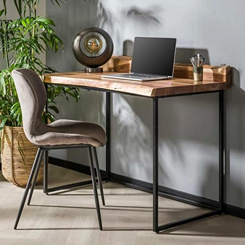 RINGO-Living PC Schreibtisch, Massivholz Industrial Computer Schreibtisch, Bürotisch Vintage, Schreibtisch Braun Holz, Sekretär Massivholz, Konsolentisch massiv, Computertisch Schreibtisch aus Holz