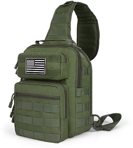 HAOMUK Taktische Schultertasche, Rucksack, Militär-Rover-Schultertasche, klein, EDC, Crossbody-Brusttasche für Herren, Grün , Small, Taktische Tragetasche