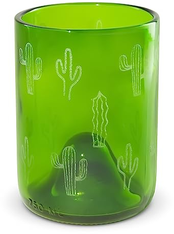 Cactus Wine Bottle Drinking Glasses Upcycled - Smooth Fire Polished Rim (Set of 2) 360° Wrap Design Gift - Glass Tumbler - Water Cocktail Wine Whiskey Tequila Glass - Cup - Recycled Drinkware