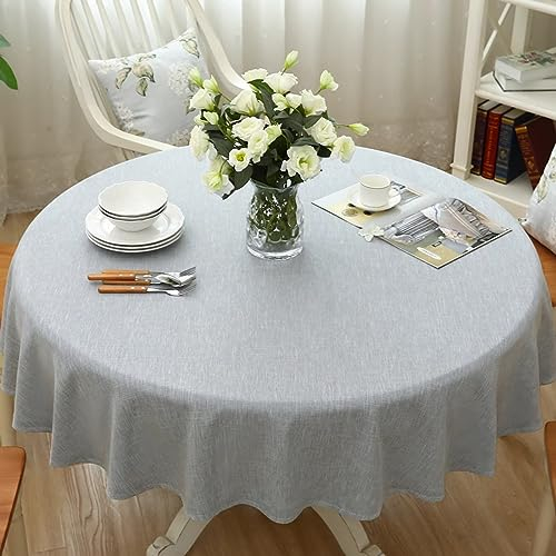 Qkoimpnrd Tischdecken für Kindergeburtstag und Mottoparty Solid Color Cotton Linen Kinder Geburtstag Party Table Cover Light Gray Circle Diameter 190cm