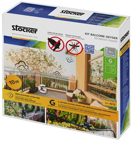 STOCKER - Kit balcone Geyser 10 m tubo + 3 ugelli + 3 raccordi T + 1 tappo