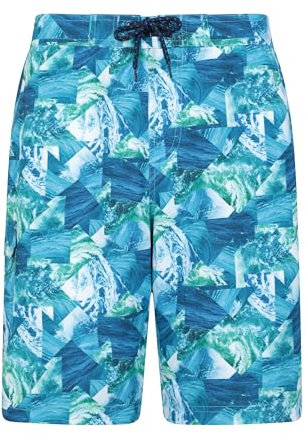 Mountain Warehouse Ocean Printed Men's Boardshorts - Quick Drying Swim Shorts, 2 Side Pockets, Internal Mesh Swim Trunks - Spring Summer, Surf, Swimming, Beach Teal (Printed) XXS