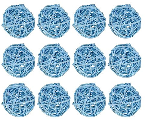 sourcing map 20 Stück Rattan Deko Dekokugel Rattankugeln, 3 mm Korbweide Rattan Kugeln Wicker Ball Wellensittich Spielzeug Vogelspielzeug für Vasenfüller Hochzeit, Hellblau