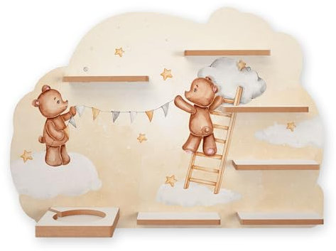 Kreative Feder Sammel-Regal „Teddys beim Schmücken“ Regal geeignet für Tonie Box und Tonies Wandregal für Musikbox und Figuren ideal zum Spielen und Sammeln ca. 55x41 cm (Teddys beim Schmücken)