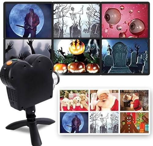 WaikUb LED Holographic Window Projector Light for Halloween Christmas, 12 FX Animated Movies Projection Lamp, for Outdoor Or Indoor Decoration,Black