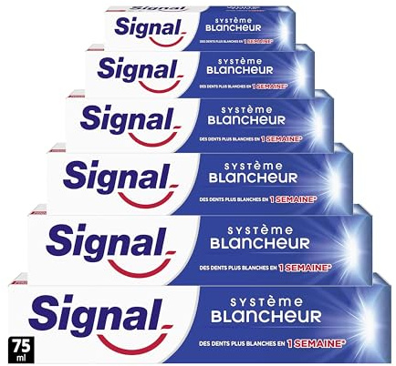 SIGNAL - Dentifrice Système Blancheur - Des dents plus blanches en 1 semaine - Blancheur naturelle - 95% d'ingrédients d'origine naturelle (lot de 6x75ml)