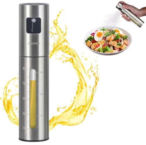 Gafiwa Advanced Olive Oil Sprayer for Cooking, Kitchen Avocado Oil Spray Bottles, Oil Mister Dispenser, 304 Stainless Steel Shell & Food-safe PP Plastic inner Bottle, 100ml, Leak-Proof and Portable.