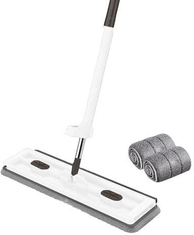 Balai Plat Nouveau Style avec Seau,Grande Vadrouille Plate Et Seau Évolutif avec Roues,Vadrouille en Microfibre Rotative À 360 °, Vadrouille À Poussière avec Grattoir pour Le Nettoyage des Sols