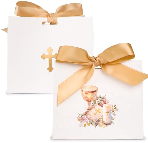 BETESSIN 20 Stück Kommunion Geschenkboxen Weiß - 11.5x4.5x10cm Papierschachteln mit Bändern - Geschenkschachtel für Gastgeschenke Kommunion, Geschenkverpackung Konfirmation, Mitgebsel Firmung usw.