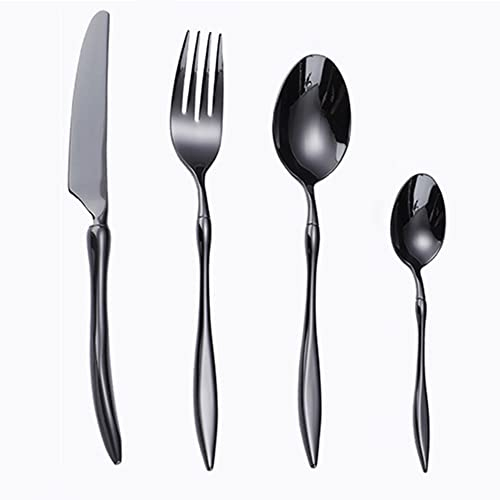 Ensemble de couverts noirs pour 12 personnes, 48 pièces en acier inoxydable 18/10, cuillères et fourchettes, ensemble d'ustensiles de maison et de cuisine, passe au lave-vaisselle (noir 48 pièces)