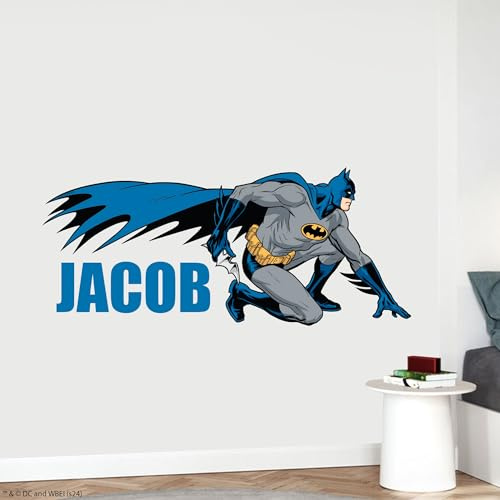 Batman™ Wall Sticker - Crouched Personalised Name Wall Decal DC Superhero Art (60cm Width x 25cm Height)