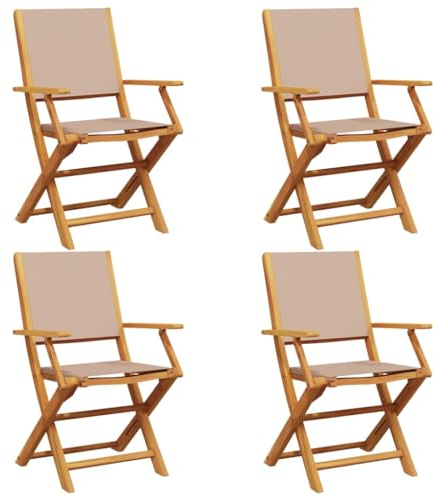 vidaXL Gartenstühle 4 STK., Gartenstuhl mit Armlehnen, Klappstuhl für Garten Balkon Terrasse, Stuhlset Gartenmöbel, Taupe Stoff Massivholz Akazie