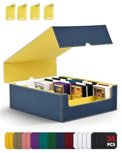 ZLCA Trading Card Storage Box, Commander Card Deck Case Holds 2400+ Cards, MTG Deck Box with 4 Stoppers, Magic Card Organizer for TCG PTCG Cards(Blue& Yellow)
