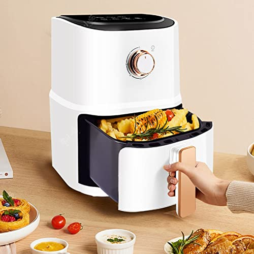 PLJKIHED Forno friggitrice ad Aria da 3 Litri, Memoria di spegnimento Intelligente, con Timer, 6 in 1, 7 Menu preimpostati, Bianco Stabilize