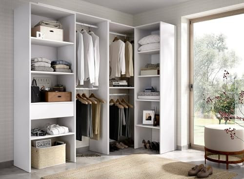 Dmora - Großer Kleiderschrank Arera, Schlafzimmermöbel, Schrank, Garderobe, 248x79 h187 cm, Weiß