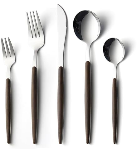 AOOSY 20 Stück Besteck Edelstahl Kunststoff Geschirr Set Geschirr Set Besteck Set inklusive Messer Gabeln Löffel Service für vier Personen Silber(4 Sätze)