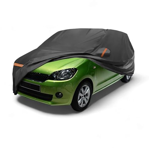 A ABSOPRO Autoabdeckung Für Skoda Citigo 2011-2019 Wasserdicht 1 STK | Farbe Schwarz, Material PEVA+Spunlace Baumwolle, Winddicht, Mit Reissverschluss, Outdoor, Atmungsaktiv