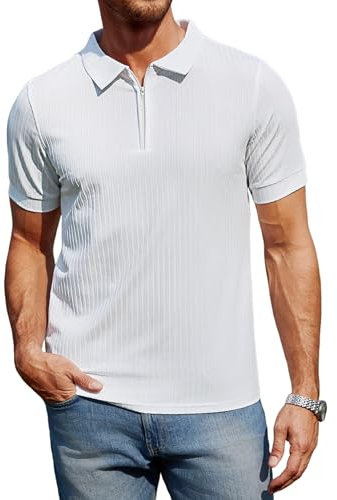 Wayleb Herren Poloshirt Kurzarm mit 1/4 Half Zip, Stretch Polohemd Sommer Golf Business Casual T-Shirt Atmungsaktiv Sport Polo Shirt, Weiß S