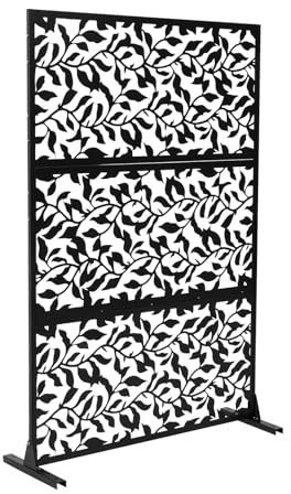 INMOZATA Decorative Privacy Screen with Stand, 183x120cm Freestanding Metal Outdoor Divider, Decorative Fence Screening with Expansion Screws for Garden Patio Pool Hot Tub, Autumn Leaves Pattern