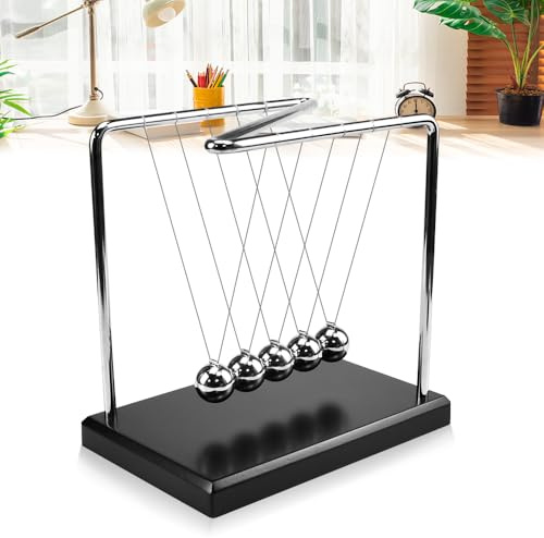 XRPRPX Newton's Cradle Balance Ball mit 5 Kugeln, Pendel, Newton-Pendel, Lernspielzeug aus Metall mit Massivholzsockel, für Büro, Haus