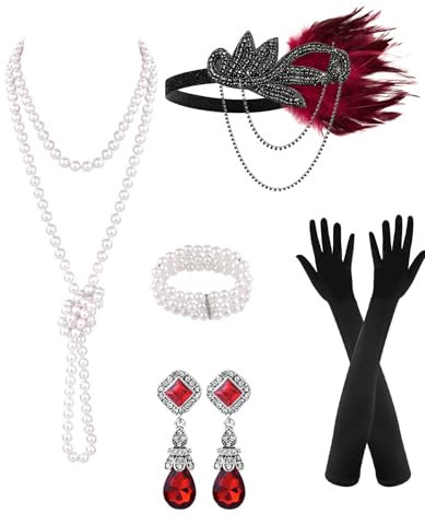 PLULON 6-teiliges Flapper-Accessoires im Stil der 1920er Jahre für Damen, Great Gatsby Flapper-Accessoires, modisches Kostüm der Goldenen 20er für Damen