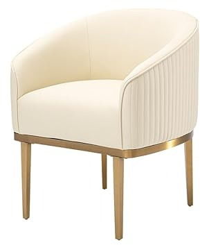 MY Furniture Ella Large Dining Carver Chair - Cream Ivory fake leather PU - gold brass base metal and feet - fluted luxurious elegant design at back - easy clean wipeable - designer chair