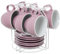 DRW Set de 6 Tazas y Soporte de Porcelana y Metal en Rosa Palo 9x8x9 cm