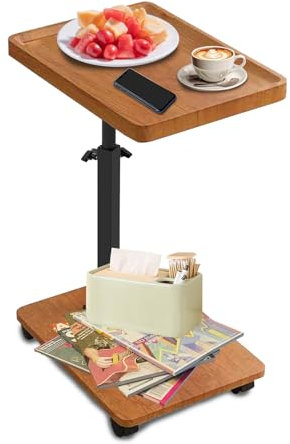 TECKZOON Beistelltisch mit Rollen, C Form Höhenverstellbar Sofatisch, 360° Rotierend Beistelltisch Holz, Modern Design Mobiler Laptop Tisch Kaffeetisch für Wohnzimmer Schlafzimmer Sofa und Nachttisch