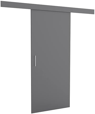 Brent - Schiebetür Komplettset mit Tür 78x 204 cm, Schiebetüren Komplettset Lucas, Türblatt Grau, Schiebetürsystem für Zimmer, Wandmontage, Türe Innen