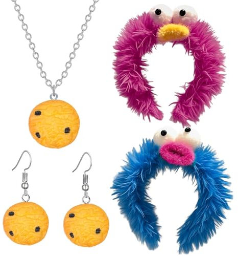 2 Cartoon -Plüsch -Stirnbänder, 1 Cookie -Halskette Und 1 Paar Cookie -Ohrringe, Kreative Und Lustige Accessoires, Lustige Accessoires.