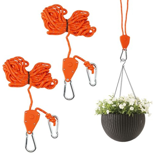 2 Pezzi Riflettenti Rope Ratchet Con Gancio 4 M, Arancione 1/8 Cricchetto Di Corda Regolabili Capacità Di Carico 68 Kg/Paio, Nylon Cricchetto A Corda Supporto per Lampada Da Pianta, Tenda, Escursioni